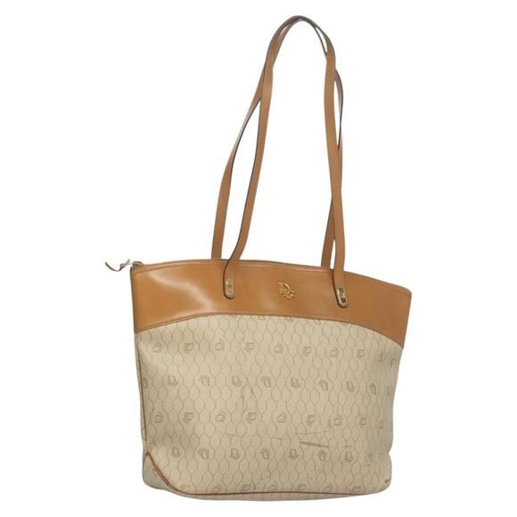 DIOR Honeycomb Canvas Tote Bag Pvc Leather Beige - Picture 1 of 12